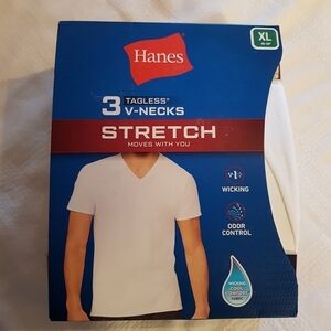 Hanes men's XL or 2Xl white shirts 3 V neck undershirt